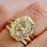 oval cut plisse ring stack
