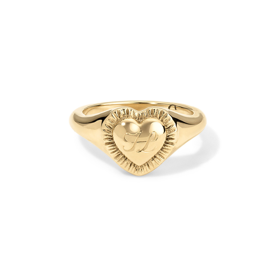Plissé Heart Signet Ring