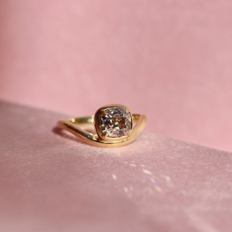 champagne old mine cut diamond ring