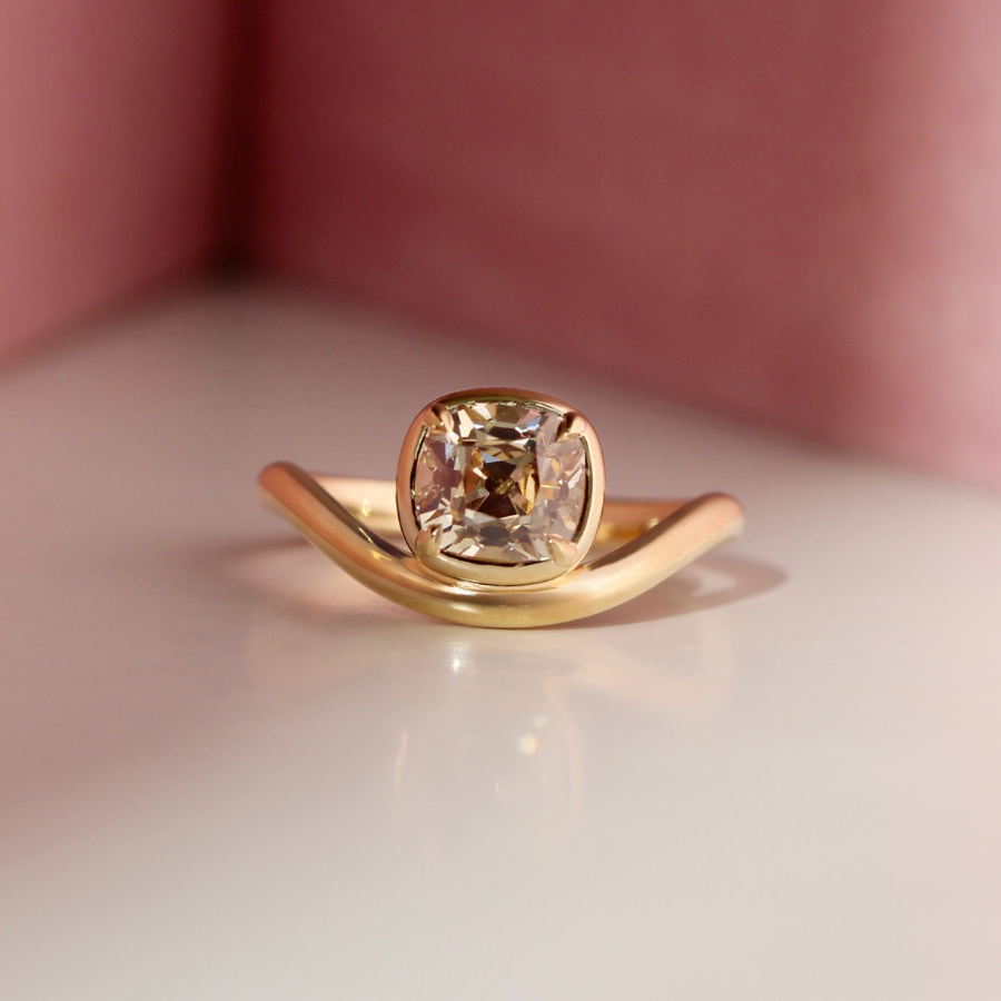 champagne old mine cut diamond ring
