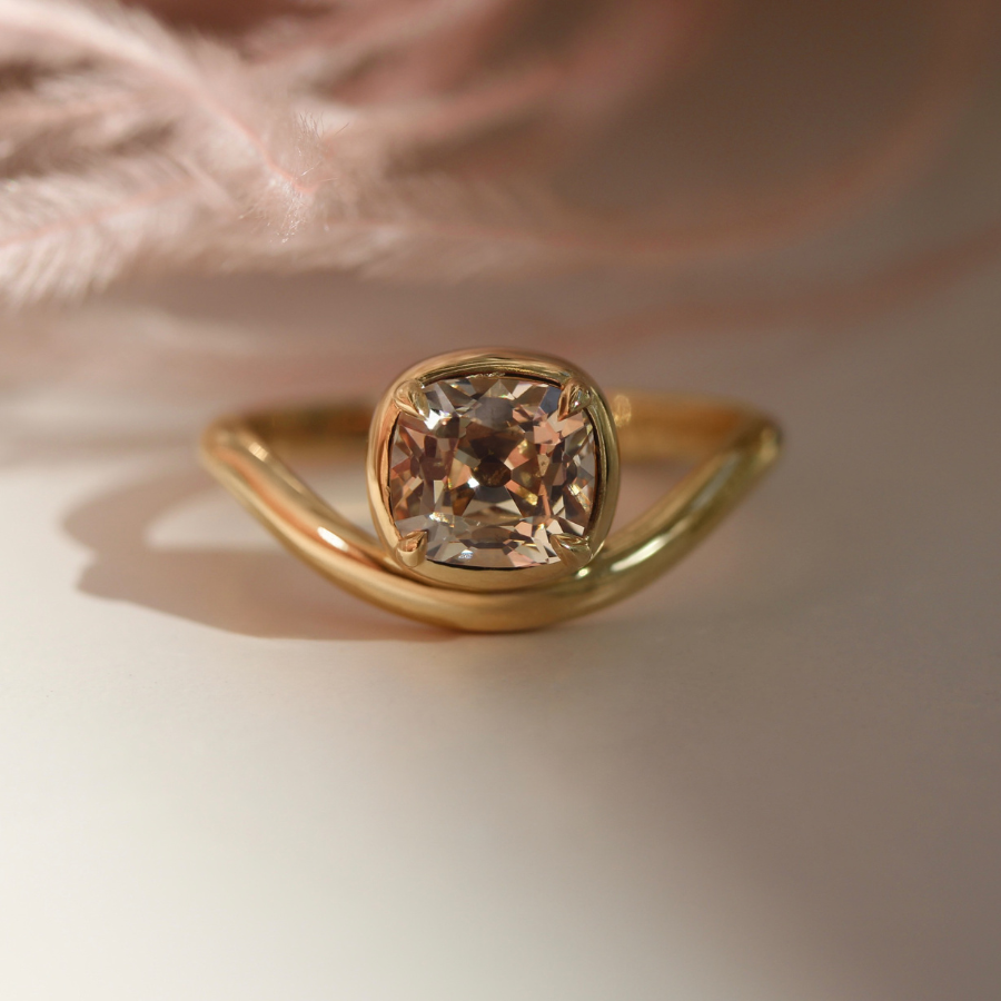 champagne old mine cut diamond ring