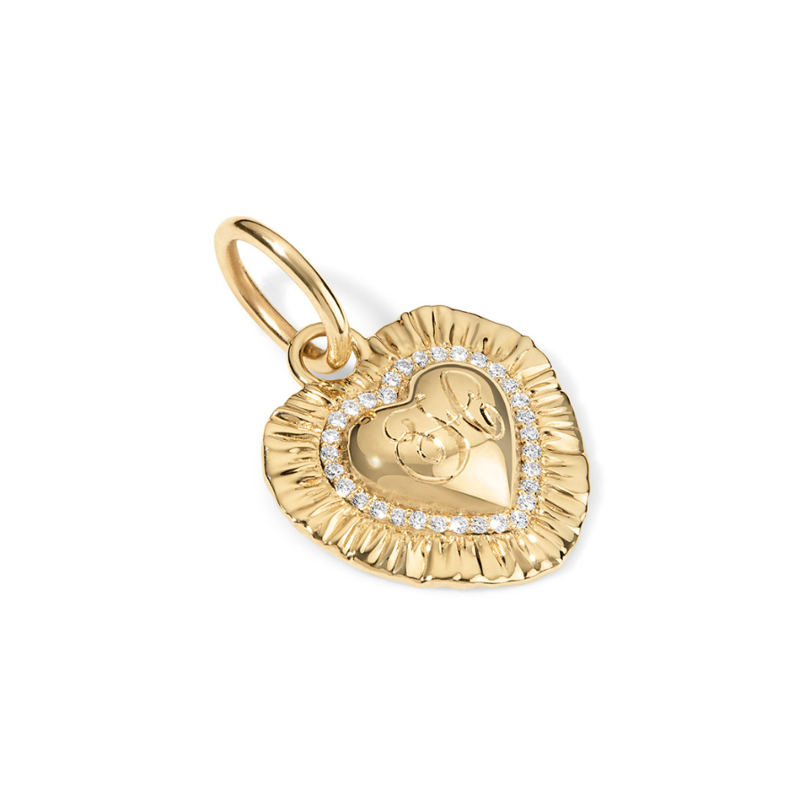engraved diamond puffy heart ruffle pendant