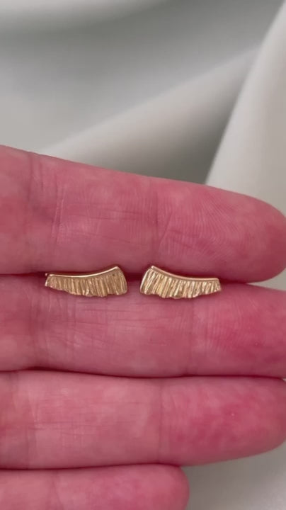 gold ruffle ear climber earrings