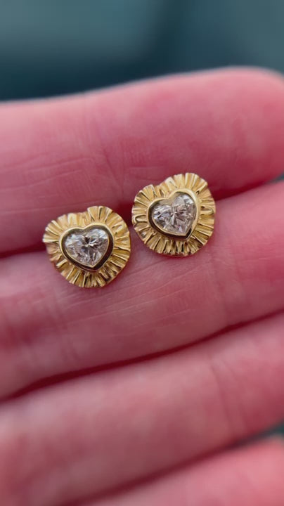 ruffle heart cut diamond earrings