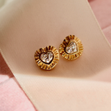 ruffle heart cut diamond earrings