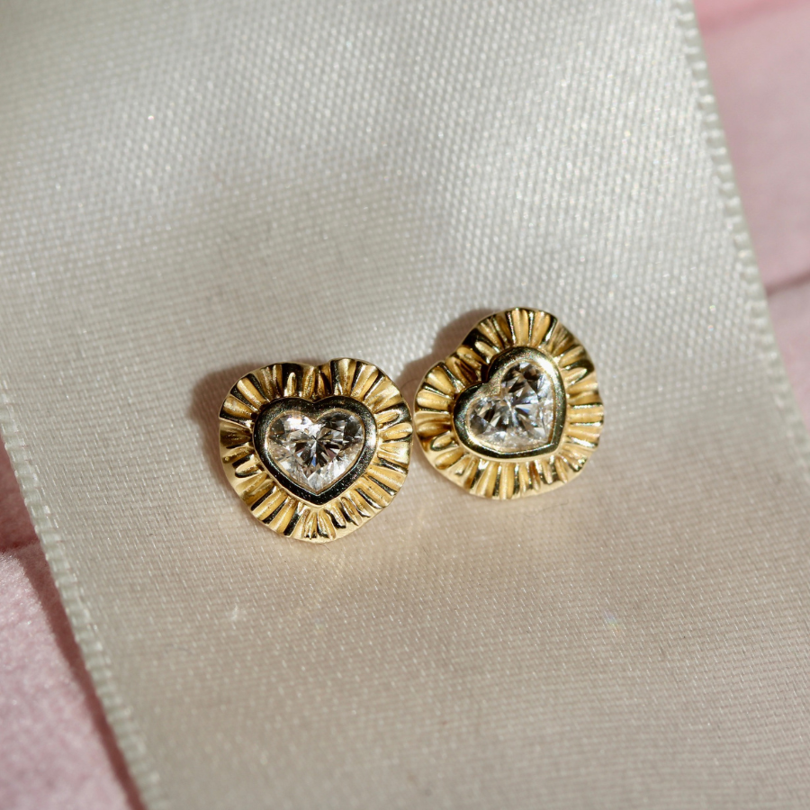 ruffle heart cut diamond earrings